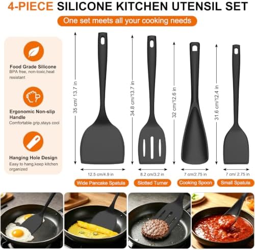 Beijiyi 4 Pack Silicone Spatula Set, High Heat Resistant,