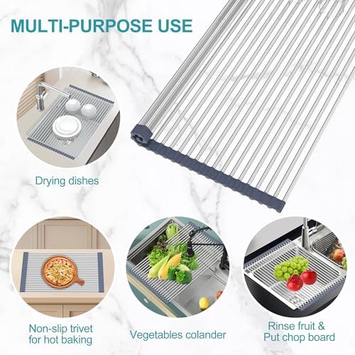 BBXTYLY Extra Large Expandable Roll Up Dish Drying Rack, Over The Sink Drying