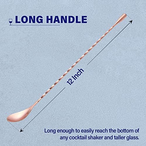 Briout Bar Spoon Cocktail Mixing Stirrer, 12” Long Handle, Rose Gold