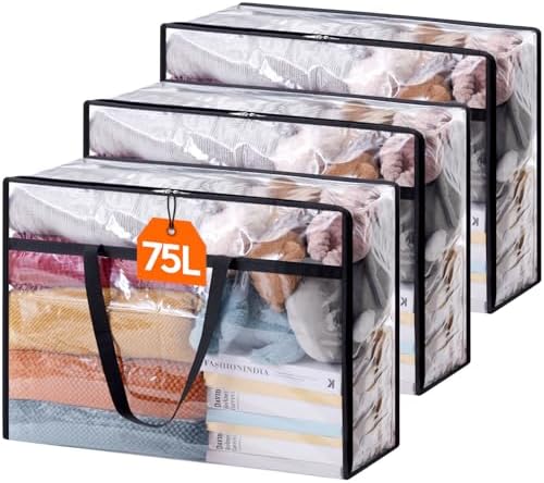 Lifewit 75L Clear Clothes Storage Bags, Plastic Foldable Blanket Storage Bag