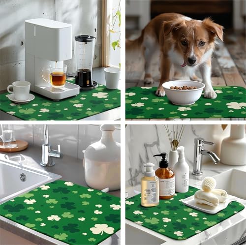 Green Shamrock St. Patrick's Day Dish Drying Mat
