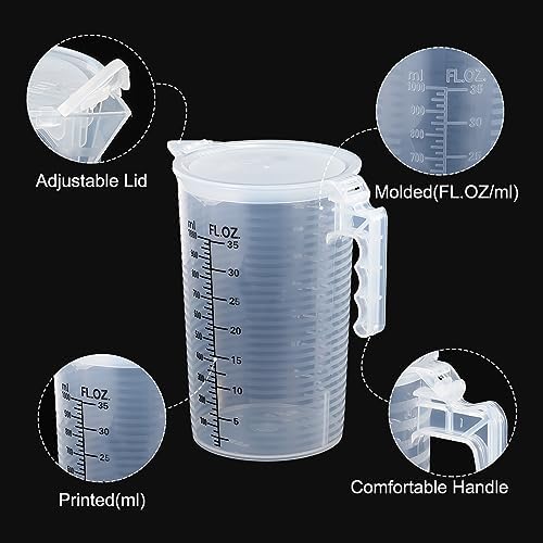 PATIKIL Graduated Beaker, 2 Pack 1000ml PP Plastic Liquid Measuring Cup Double