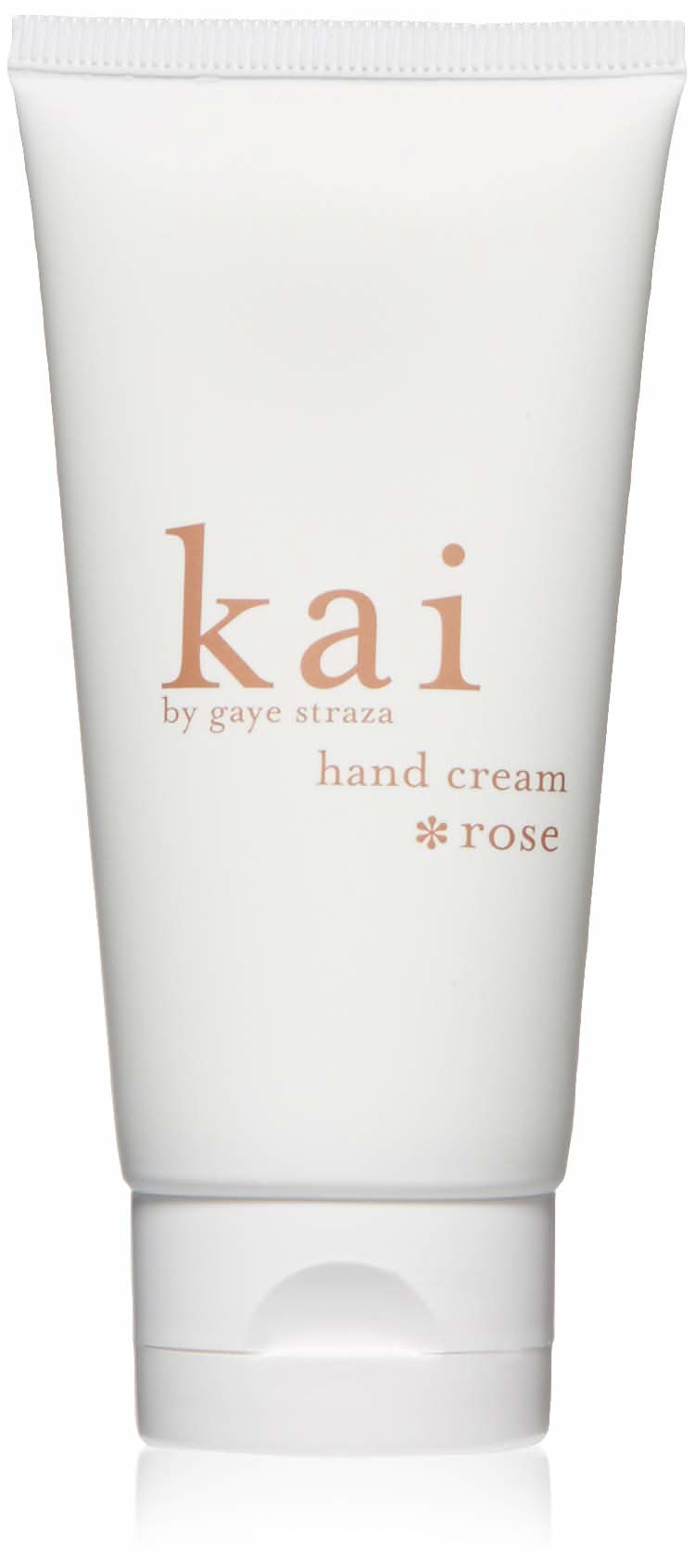 A 2 oz tube of kai Rose Hand Cream featuring floral botanical elements and luxury packaging.