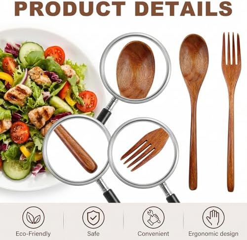 2Pcs Wooden Spoons and Forks, Reusable Wooden Utensil Set