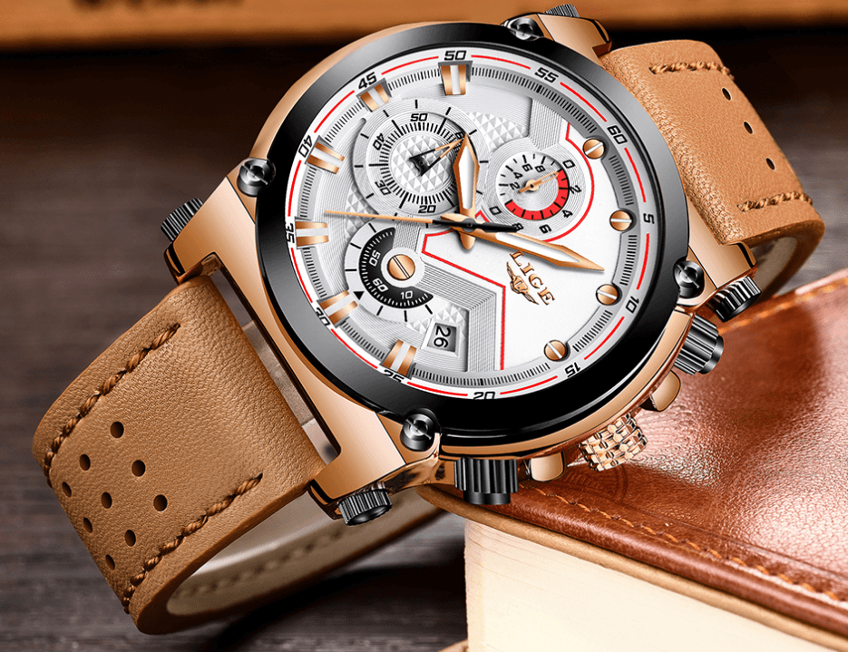 Modern Waterproof Quartz Watch with Genuine Leather Strap