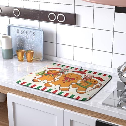 Christmas Dish Drying Mat Gingerbread Man Candy Cane Xmas Tree Drying Mats