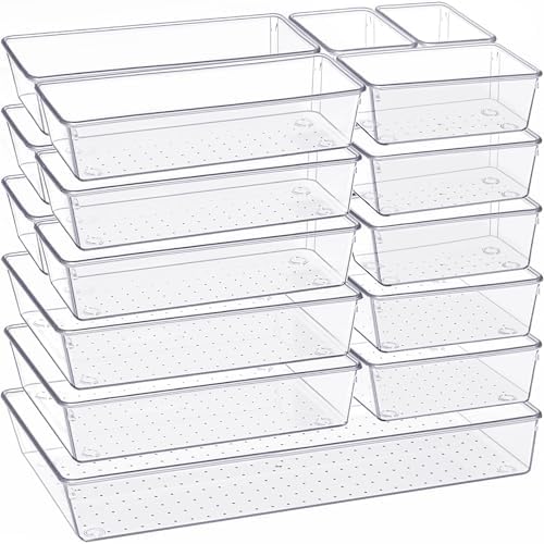 Criusia Drawer Organizer, 18 Pack Large Clear Plastic Kitchen Drawer Organizers
