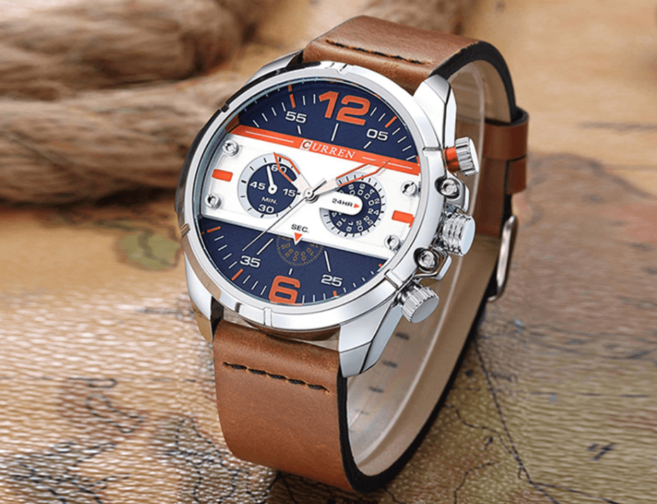 Men's Waterproof Retro Chronograph Watch with Leather Strap