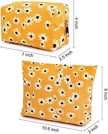 SOIDRAM 2 Pieces Flower Makeup Bag Large Cosmetic Bag Capacity Canvas Mix