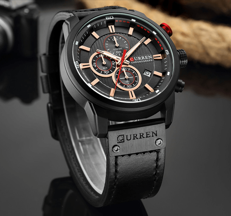 Men’s Elegant Sport Chronograph Watch with Leather Band