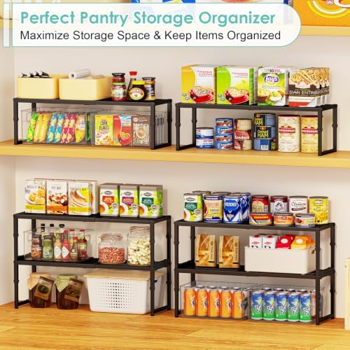 2 Pack Expandable Kitchen Cabinet Shelf Organizer, 15.5"-25.5" Long Adjustable