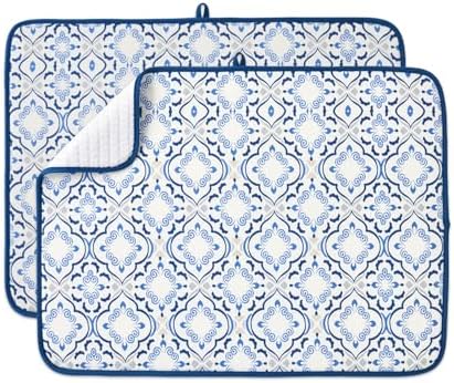 FRESHMINT Dish Drying Mats 2 Pack, Morrocan Tile