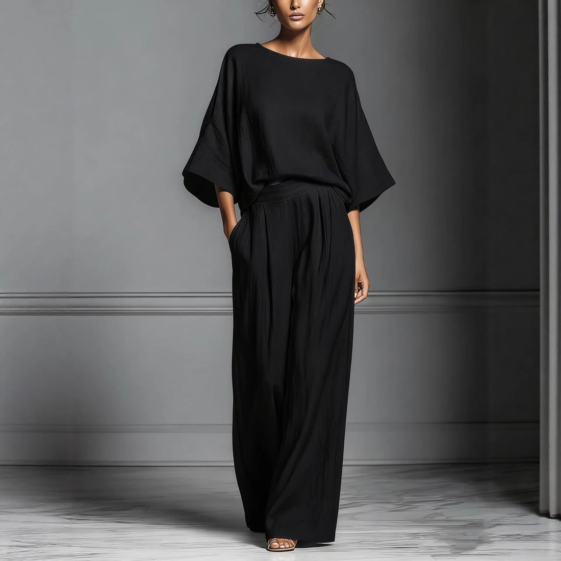 Women's Flared Sleeve Linen Two Piece Set Casual Outfit - Image 3