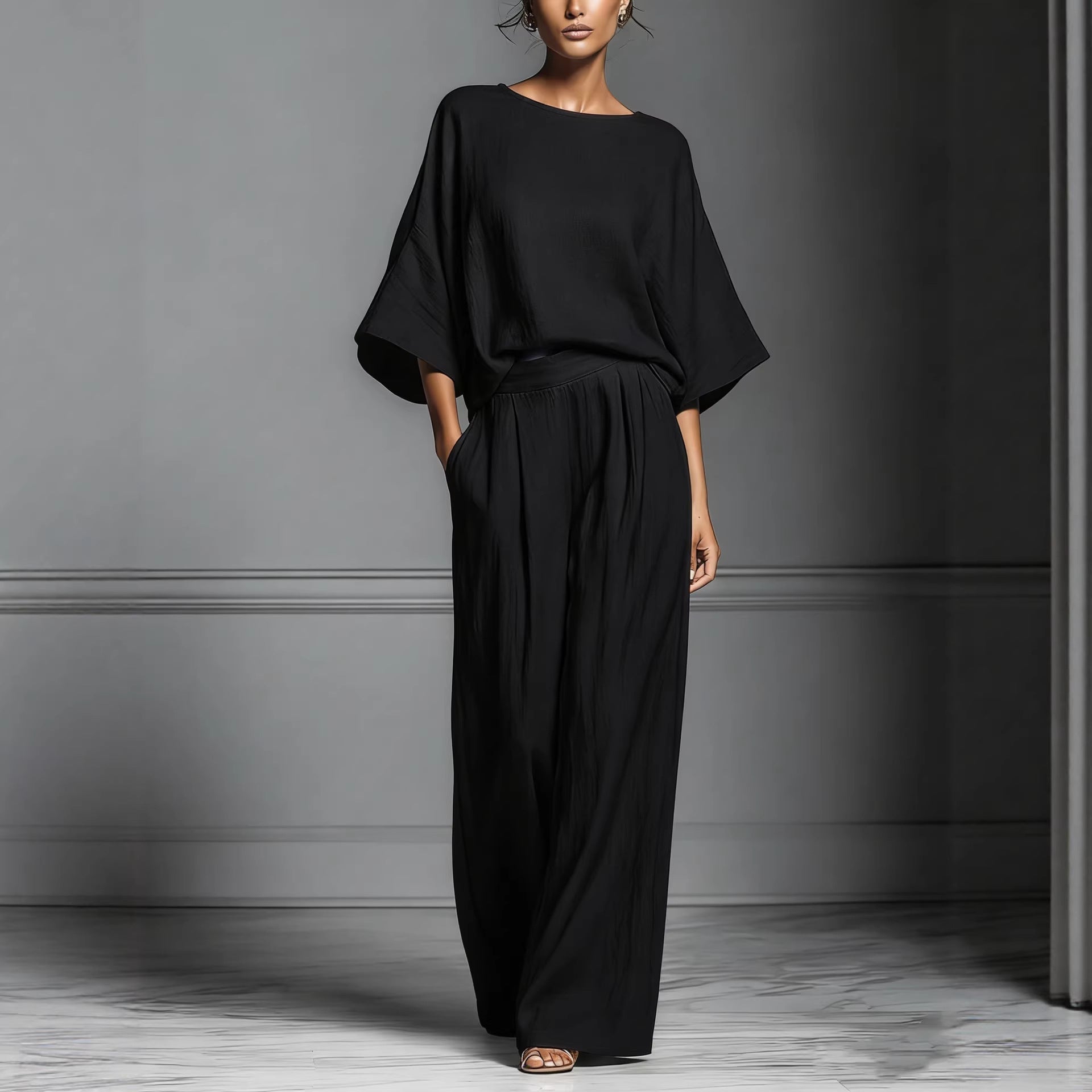 Women's Flared Sleeve Linen Two Piece Set Casual Outfit - Image 3