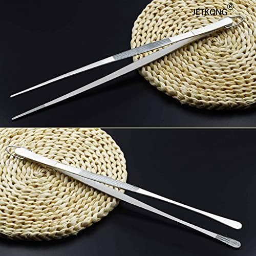 JETKONG 2 Pcs 12-Inch Kitchen Tweezers Fine Tweezer Tongs, Extra-Long Stainless