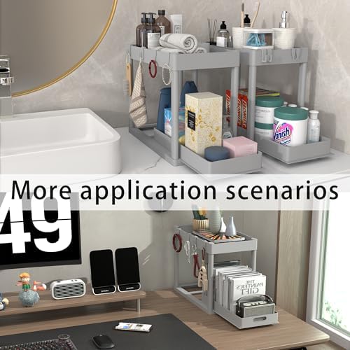 2PC Under Sink Organizer Rack 2 Tier Under Sliding Cabinet Basket Organizer