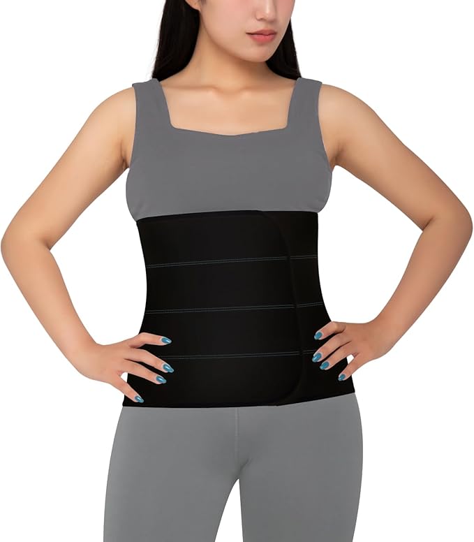 S Abdominal Binder Post Surgery for Men and Women, 12" High Postpartum Tummy Tuck Belt Provides Bariatric Stomach Compression, High Elasticity, Breathable - (30" - 45") 4 PANEL Black