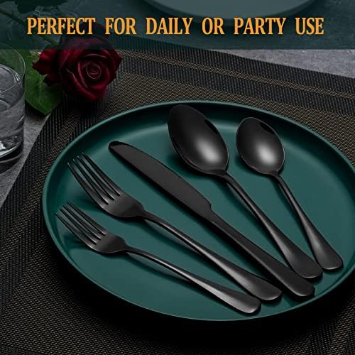 20 Pcs Black Silverware Set, Stainless Steel Flatware Set