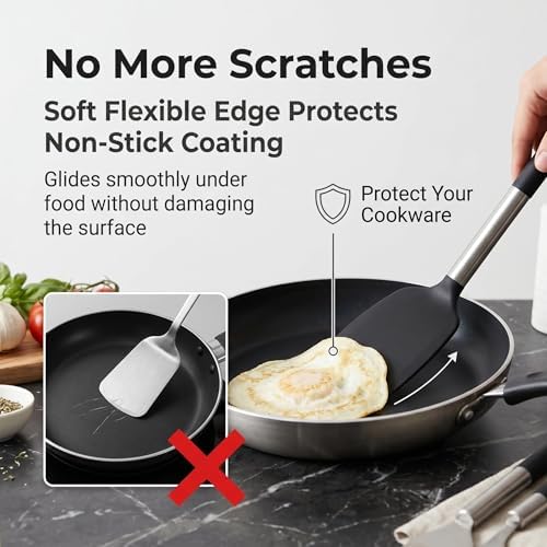 2-Pack Silicone Solid & Slotted Turner Spatulas, Non-Stick Heat Resistant