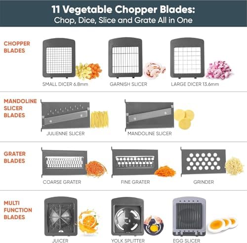 RüK Vegetable Chopper Slicer Onion Dicer, 11 Blades, Egg Separator & Slicer
