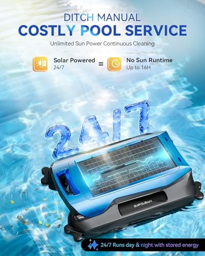 24/7 Solar Powered Automatic Electric Pool Skimmer Robot