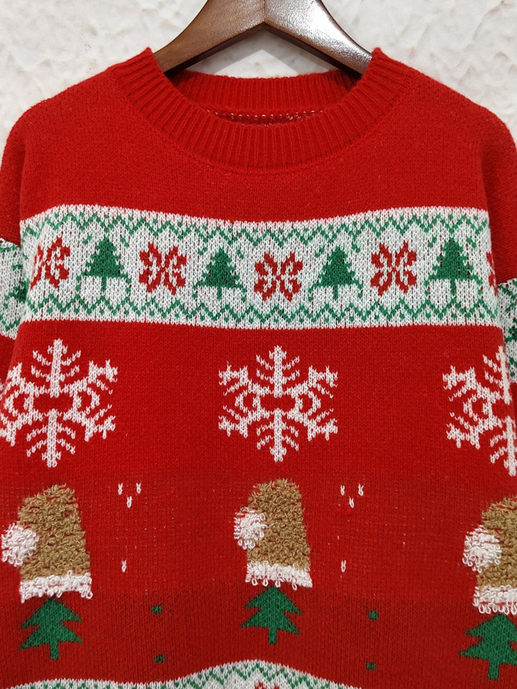 Women's Red Christmas Sweater with Festive Pattern Round Neck - Image 9