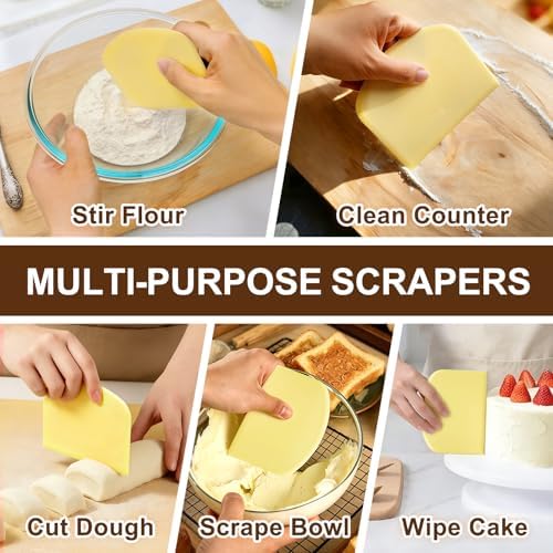 Versatile Bench Scraper with Wood Handle, Premium Stainless Steel Dough Scraper