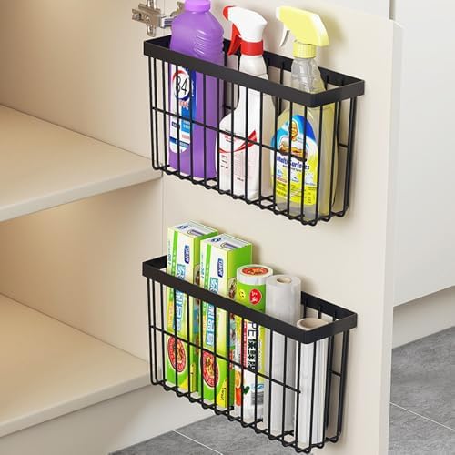 2 Piece Kitchen Cabinet Door Storage Box, Self Adhesive Wall Mounted Storage