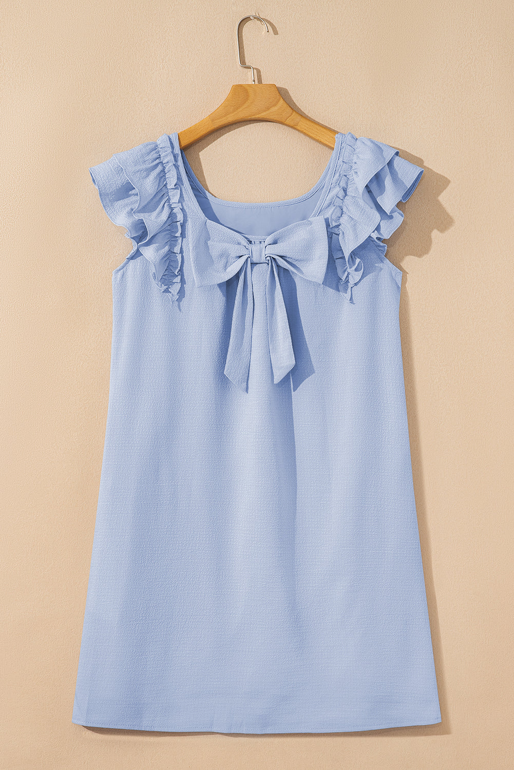 Abigail Textured Flutter Sleeve Bow Back Mini Dress