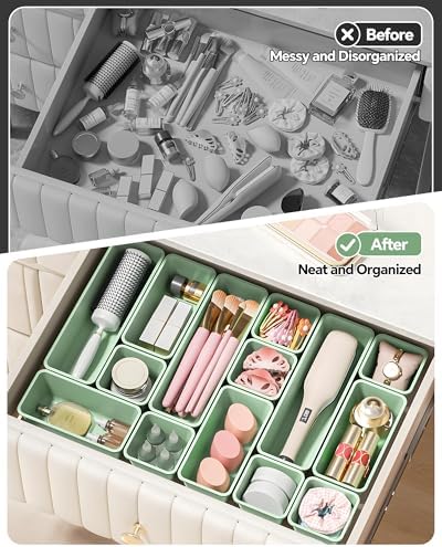 Canfanni 13 Pack Plastic Drawer Organizers Set, 3 Sizes Desk Drawer Organizer
