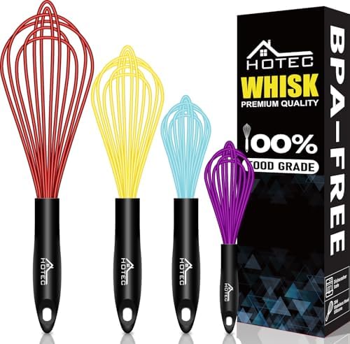 HOTEC 4 Pieces Silicone Whisks Set, Wire Balloon Whisks