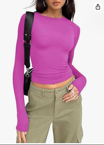 Women's Slim Fit Long Sleeve Crop Top Casual Pullover Shirt - Image 14