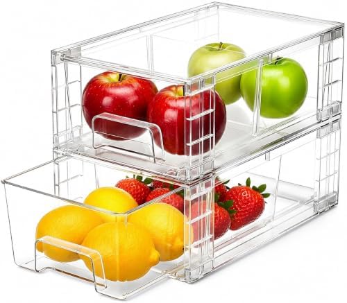 2 Pack Stackable Storage Drawers, Plastic Organizers Bins, Drawers Storage