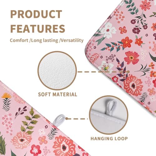 Pink Floral Dish Drying Mat for Kitchen Counter Cute Flower Print Dish Rack