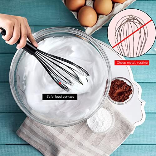 TEEVEA Silicone Whisk Set, Stainless Steel Handle, Heat Resistant Nonstick