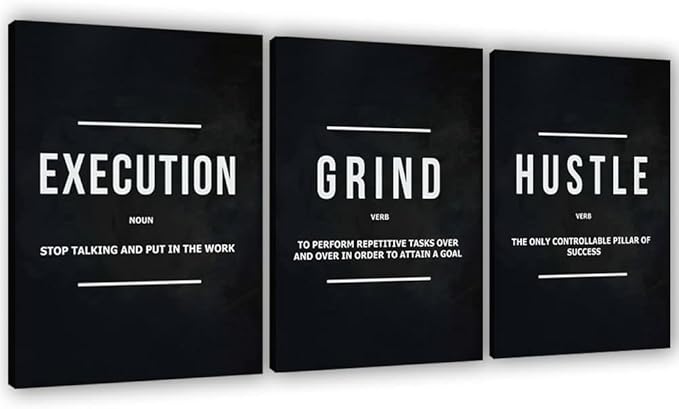Success Canvas Painting Wall Art Quote Motivational Wall Art Execute Wall Decor 3 Pieces Black Poster Positive Inspirational Framed Artwork Prints Picture for Living Room Office 48''Wx 24''H