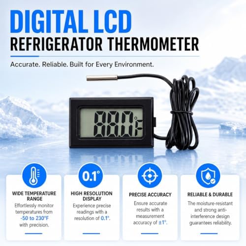 5-Pack Digital LCD Refrigerator Thermometer, Fahrenheit