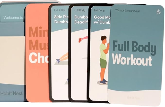 Dumbbell Elevate Exercise Cards: Home Workout Series Card Deck - Comprehensive At-Home Fitness System with 65 Exercises, 8 Bonus Challenges, and 4 Unique Workout Formats.
