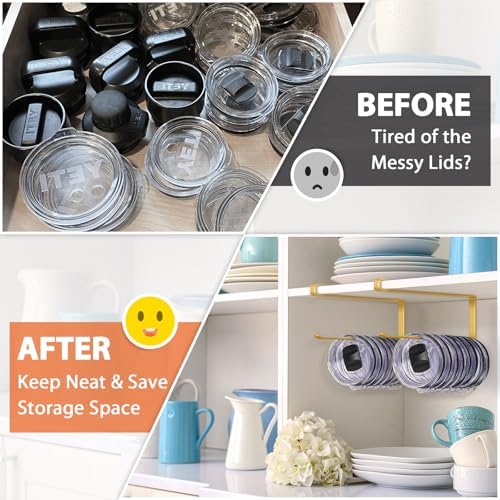 2 Pack Tumbler Lid Organizer, Versatile Tumbler Storage Holds 20 Lids Gold