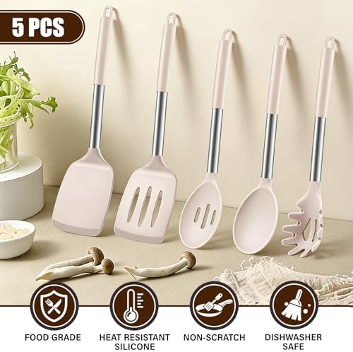 5Pcs Silicone Cooking Utensils Set, Heat Resistant Kitchen Tools Include