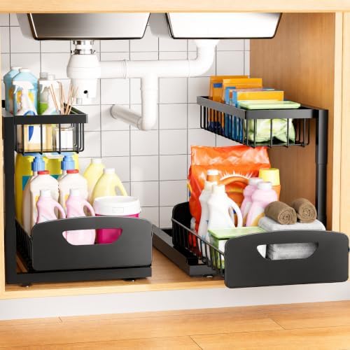 Under Kitchen Sink Organizer, Metal Pull Out Bathroom Organizers and Storage