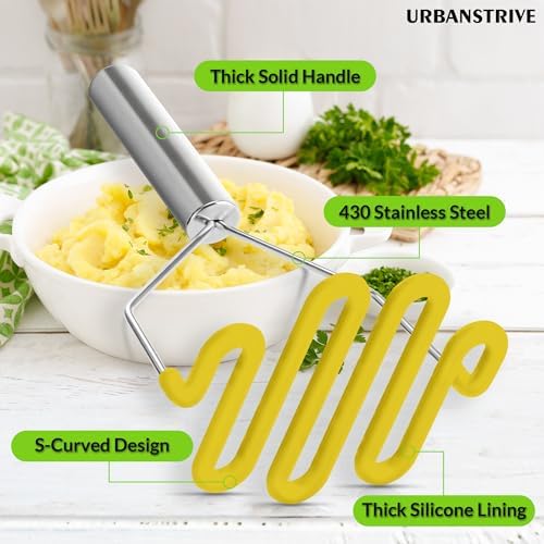 Urbanstrive Non-Scratch Silicone Potato Masher Kitchen Tool, Potatoes Masher
