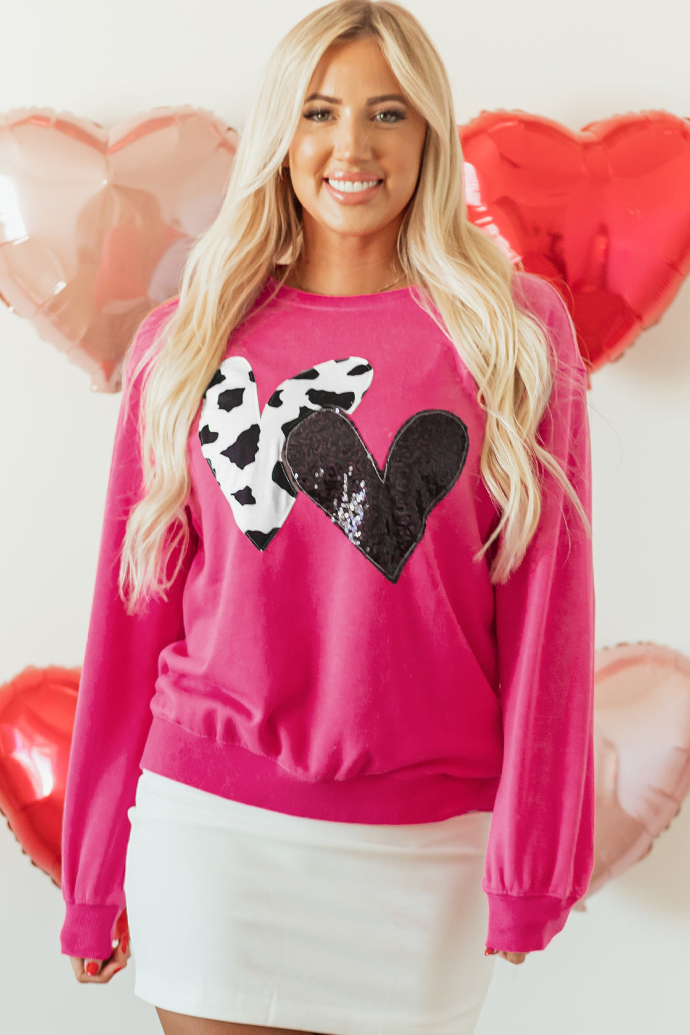 Whitley Hot Pink Sweatshirt with Cow Print and Sequin Heart - Image 4