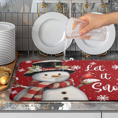 Snowman Christmas Dish Drying Mat Winter Drying Mats