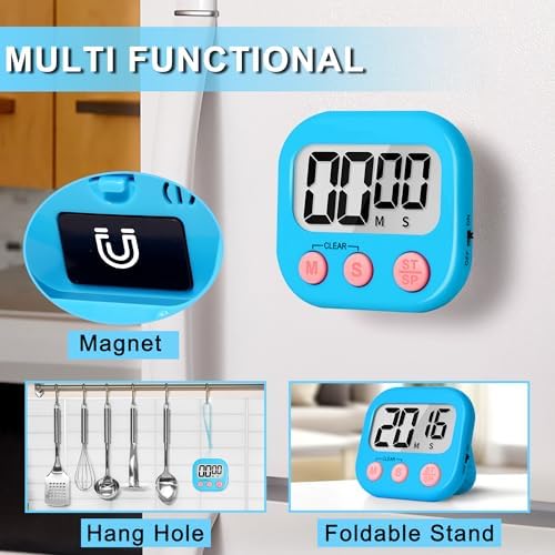 ZILLEEN Digital Kitchen Timers for Cooking Kids Blue Green 6 Pack