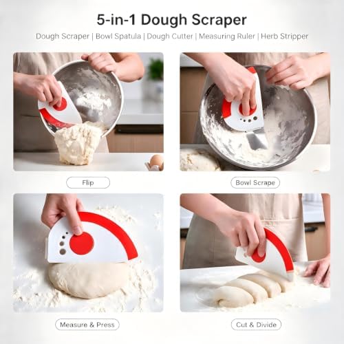 Multi-Purpose Dough Scraper Bench Scraper: 5-in-1 Flexible Bowl Scraper