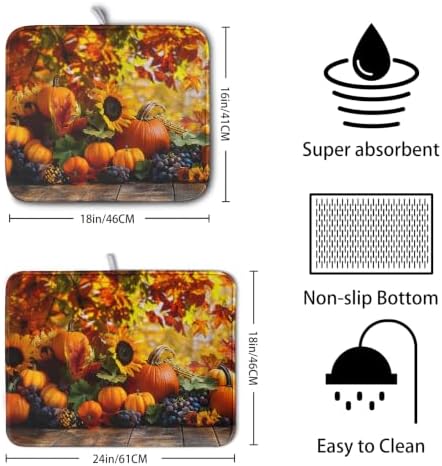 Fall Dish Drying Mat Autumn Harvest Pumpkin Maple Leaf Sunflower Drying Mats
