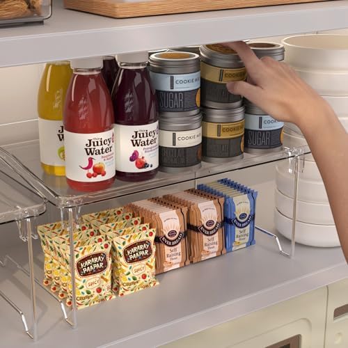 STARLATTA 2 Pcs Cabinet Organizer Shelf, Stackable Kitchen Counter Shelves