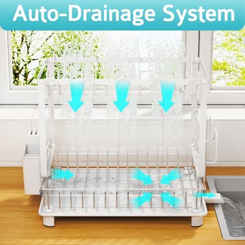 2-Tier Dish Drying Rack for Kitchen Counter, Space-Saving