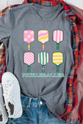 Gray Pickleball Heat Transfer Print Casual T-Shirt